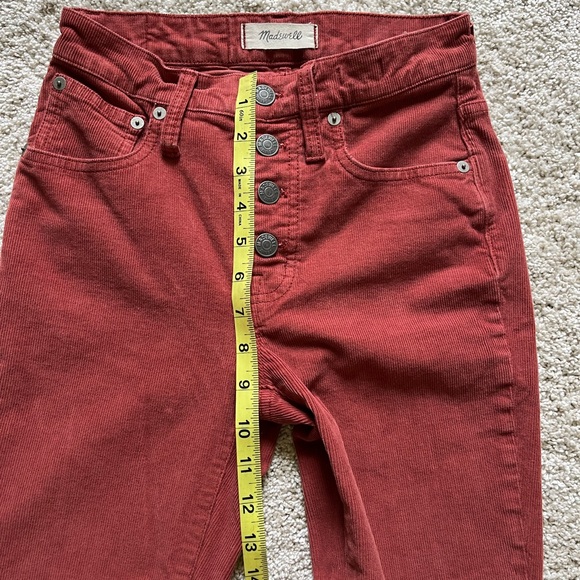 Madewell Cali Demi Boot Red Cropped Corduroy Pants Jeans Size 23 Button Front - Picture 7 of 11